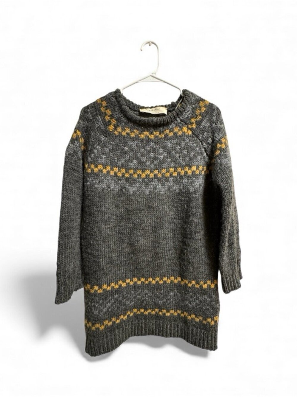 Zara Knit Made in Italy Wool Blend Fair Isle Chunky Sweater Gray M